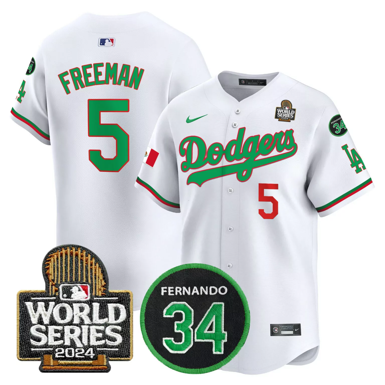 Freddie Freeman 5 Dodgers Jersey White World Series 2024 Fernando 34 Men Green Red