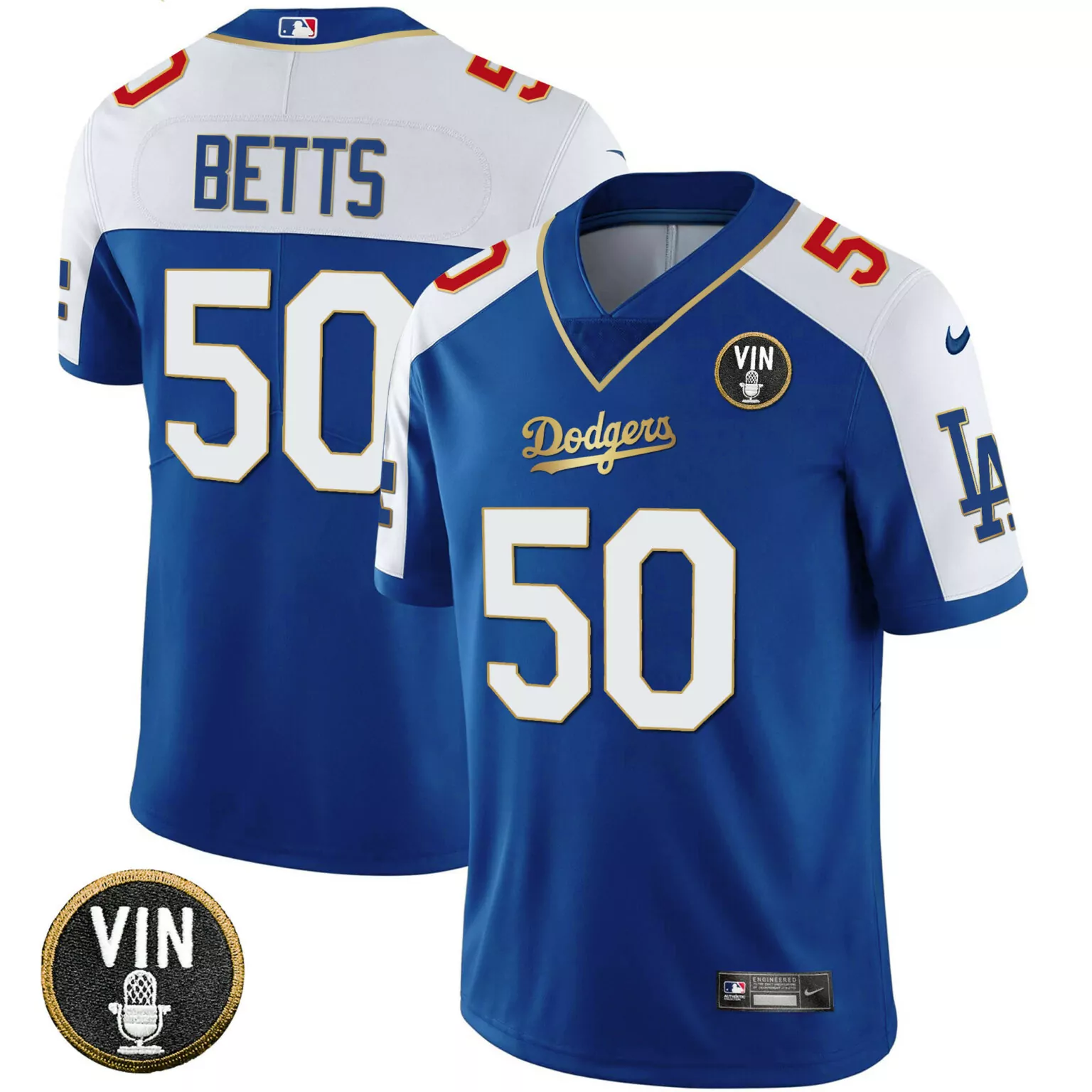 Mookie Betts 50 Dodgers Jersey Blue Vin Men White Red Gold Vapor All Stitched