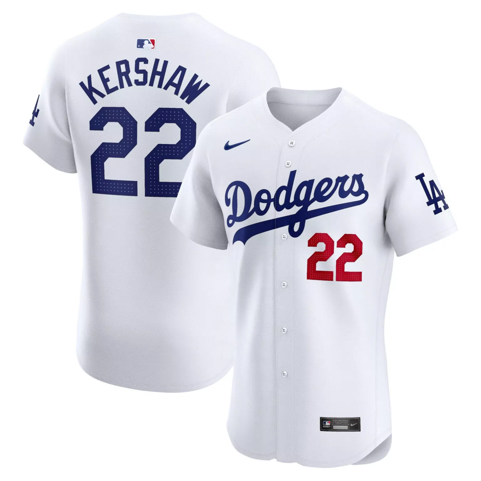 Clayton Kershaw 22 Dodgers Jersey White Men Blue Red Home Elite