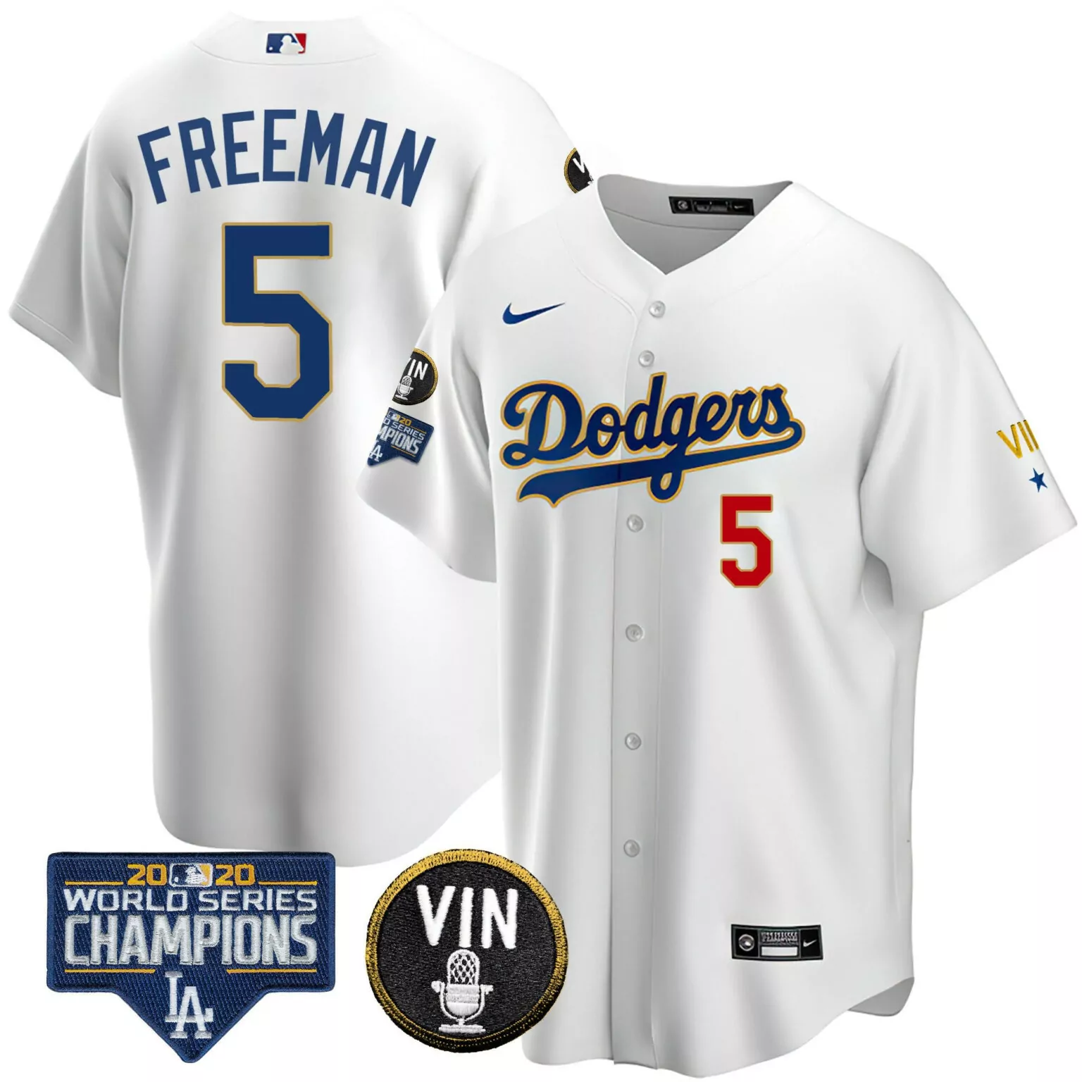 Freddie Freeman 5 Dodgers Jersey White 2020 World Series Champions Vin Men Blue Red