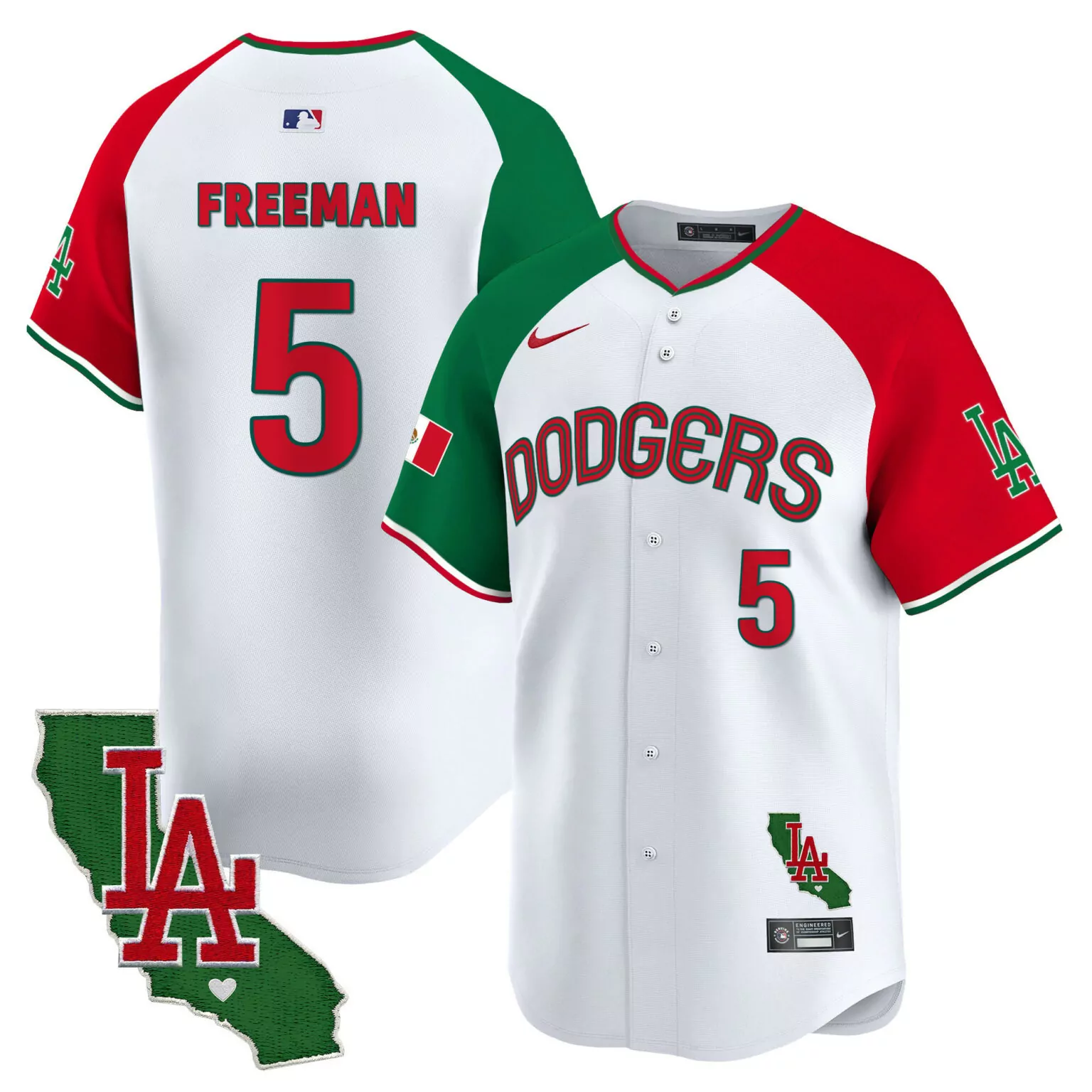 Freddie Freeman 5 Dodgers Jersey White City Connect Mexico Flag LA California Men