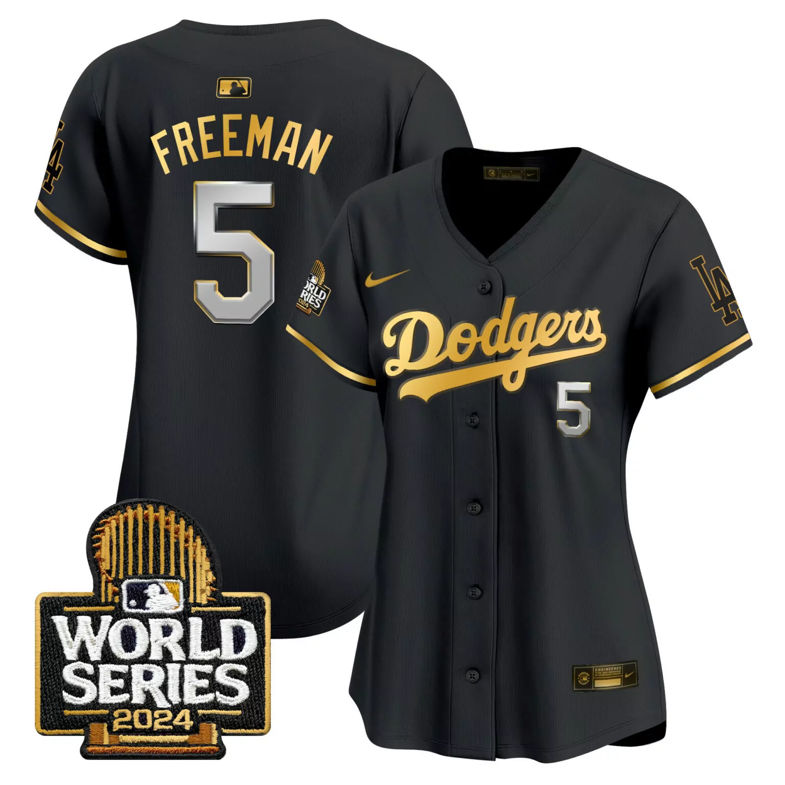 Freddie Freeman 5 Dodgers Jersey Black World Series 2024 Men MLB Gold All Stitched