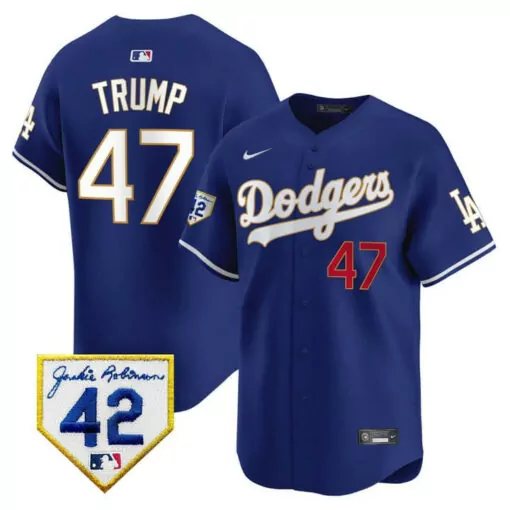 Donald Trump 47 Dodgers Jersey Blue Jackie Robinson 42 Men White Red Vapor