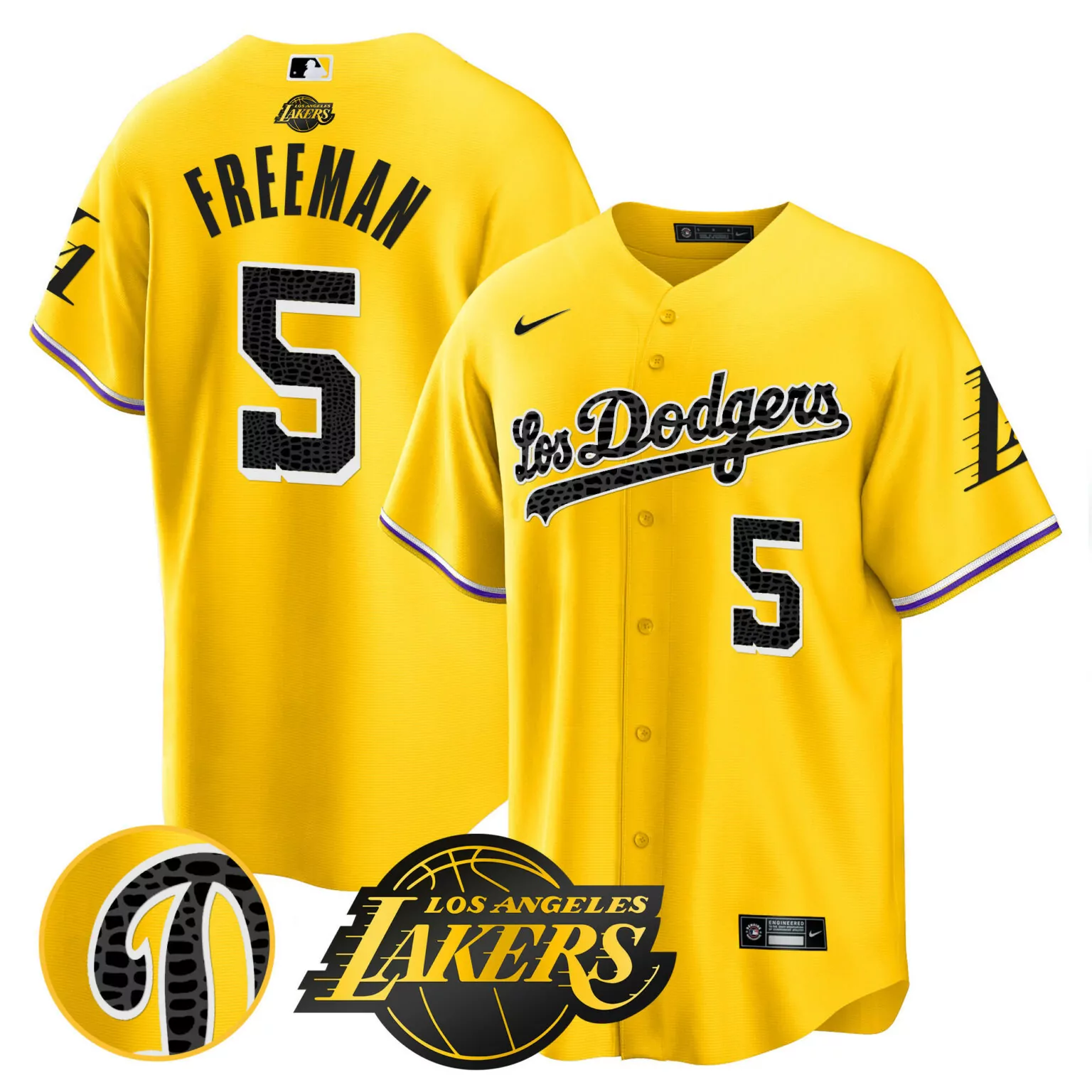 Freddie Freeman 5 Jersey Yellow City Connect Los Angeles Dodgers Lakers 2023 Men