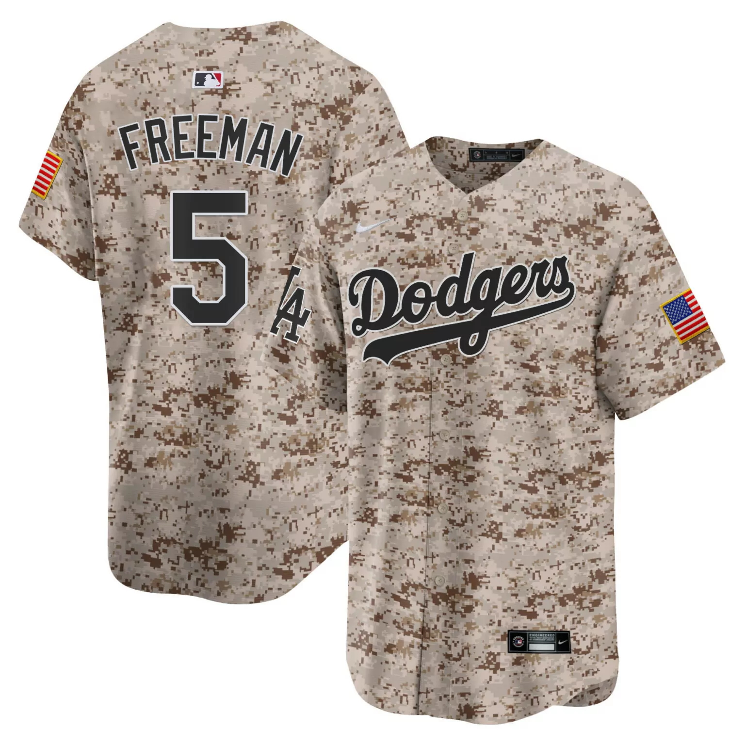 Freddie Freeman 5 Dodgers Jersey Tan American Flag Men Custom Design Brown Black