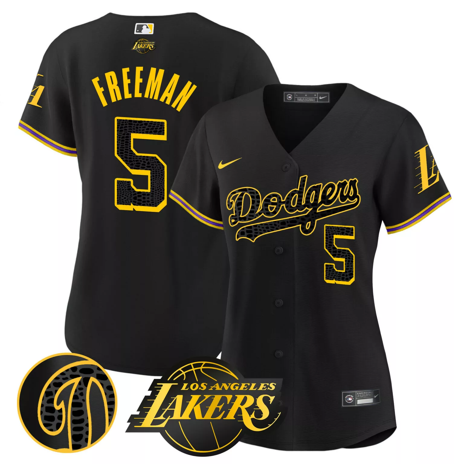 Freddie Freeman 5 Jersey Black Dodgers Collaboration Los Angeles Lakers Men Yellow
