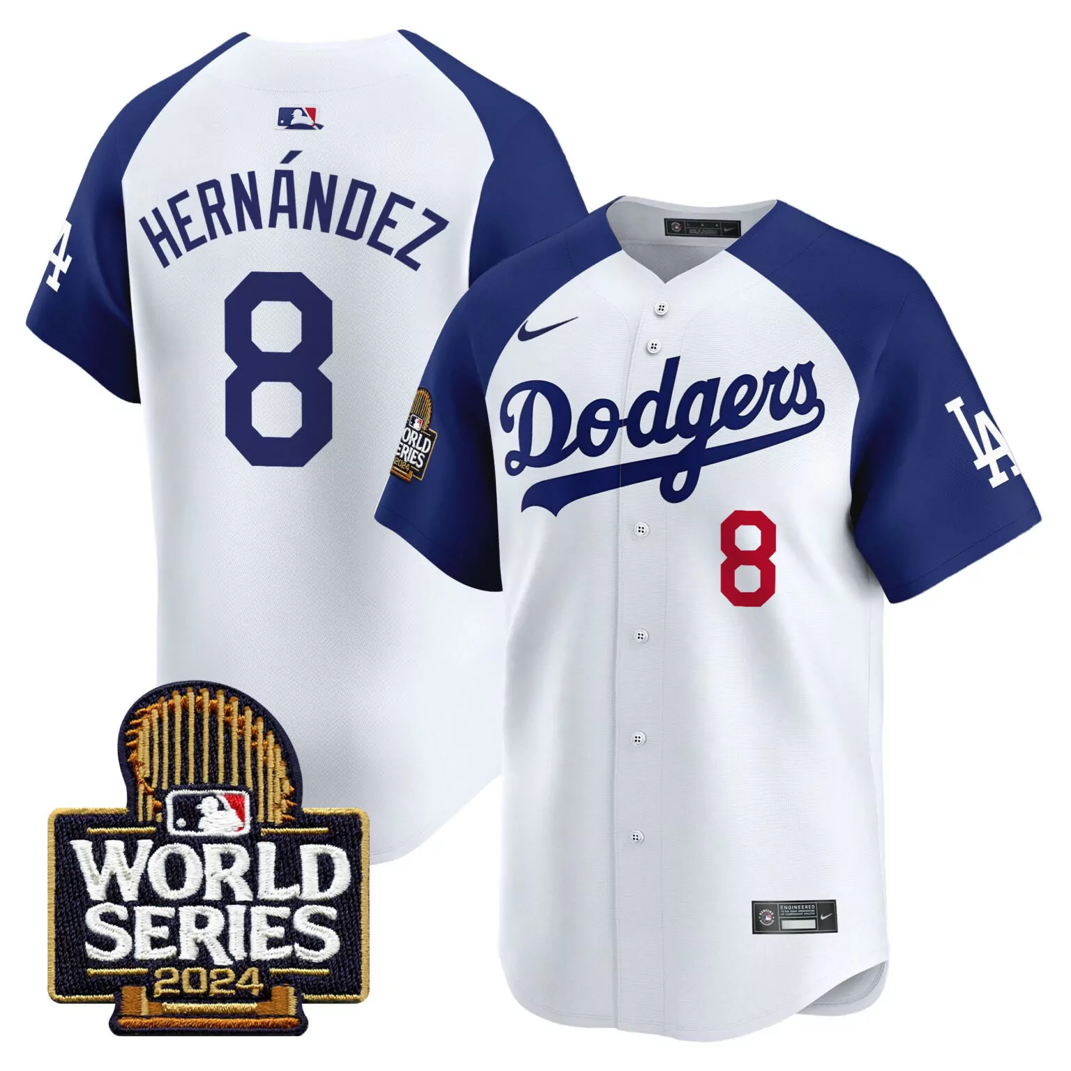 Kike Hernandez 8 Dodgers Jersey White World Series 2024 Men Blue Red Alternate All