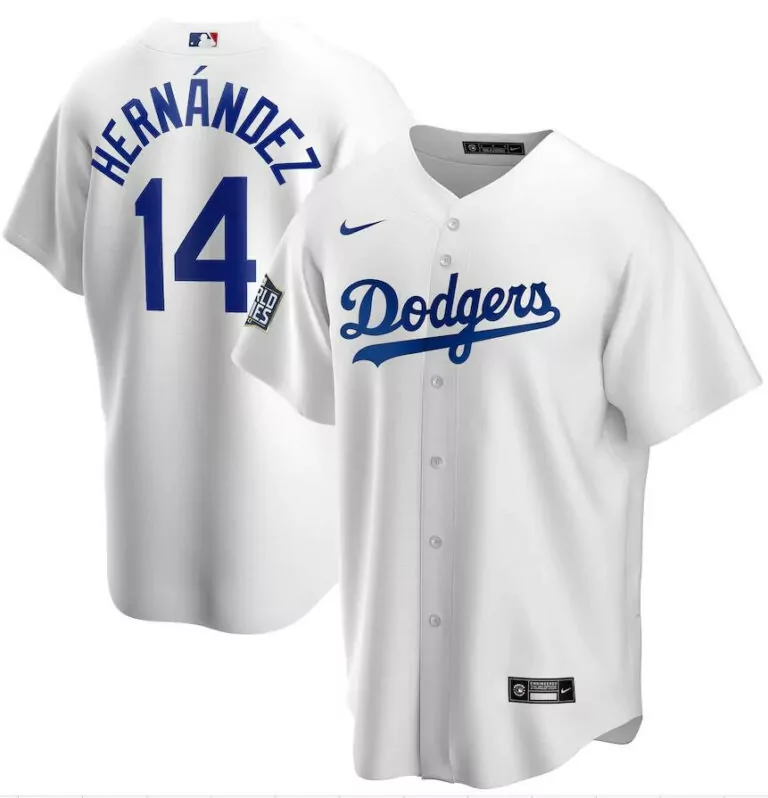 Enrique Hernandez 14 Dodgers Jersey White World Series Men Blue Cool Base