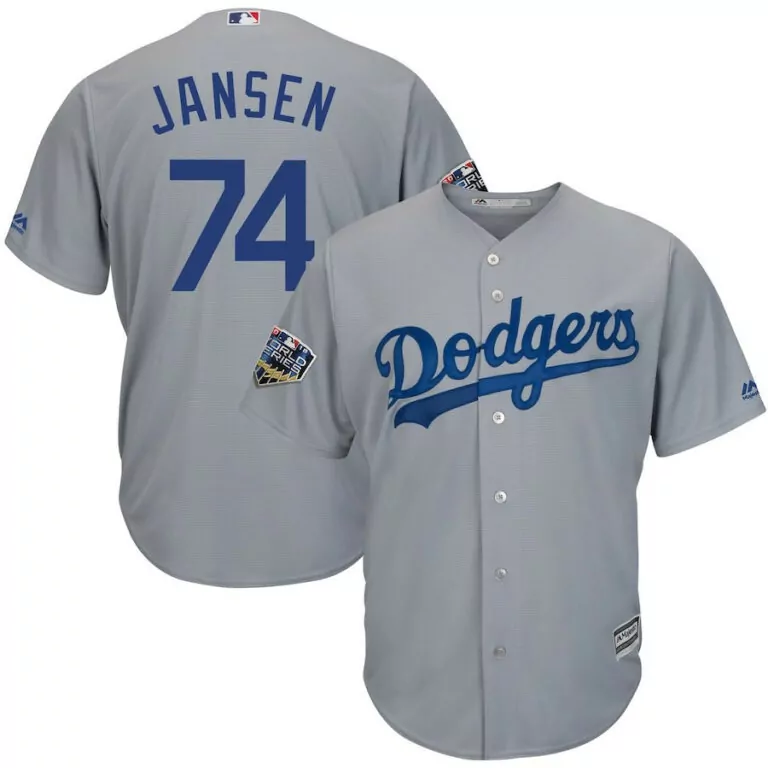 Kenley Jansen 74 Dodgers Jersey Gray World Series 2020 Men Blue Cool Base