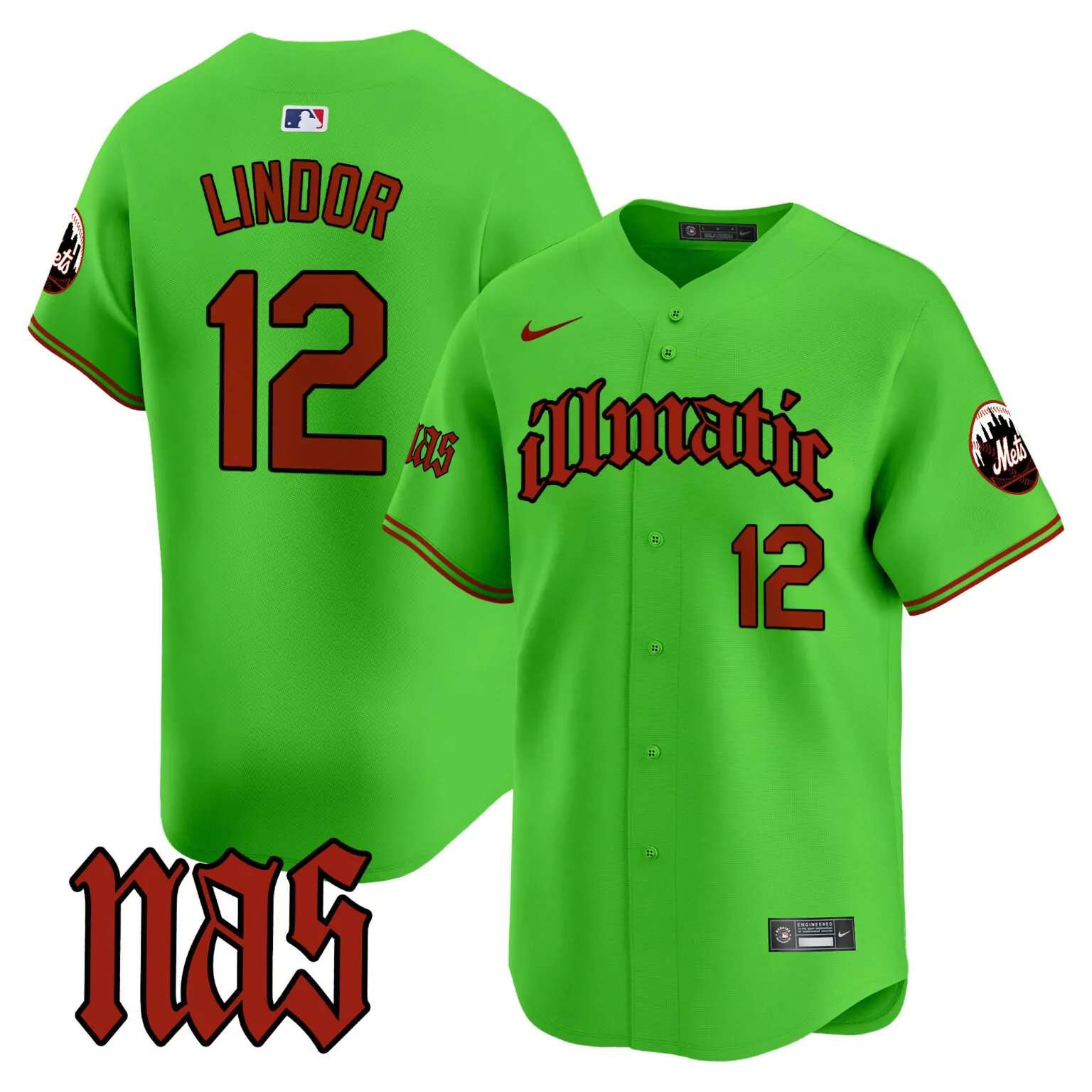 Francisco Lindor 12 Mets Jersey Green Illmatic Men Red All Stitched
