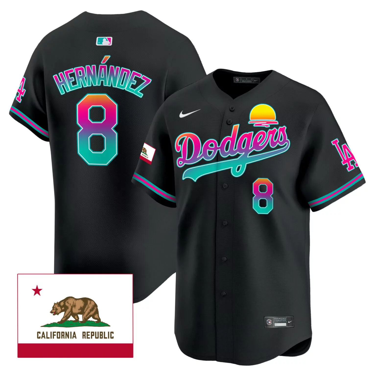 Kike Hernandez 8 Dodgers Jersey Black City Connect California Republic Men Custom Design
