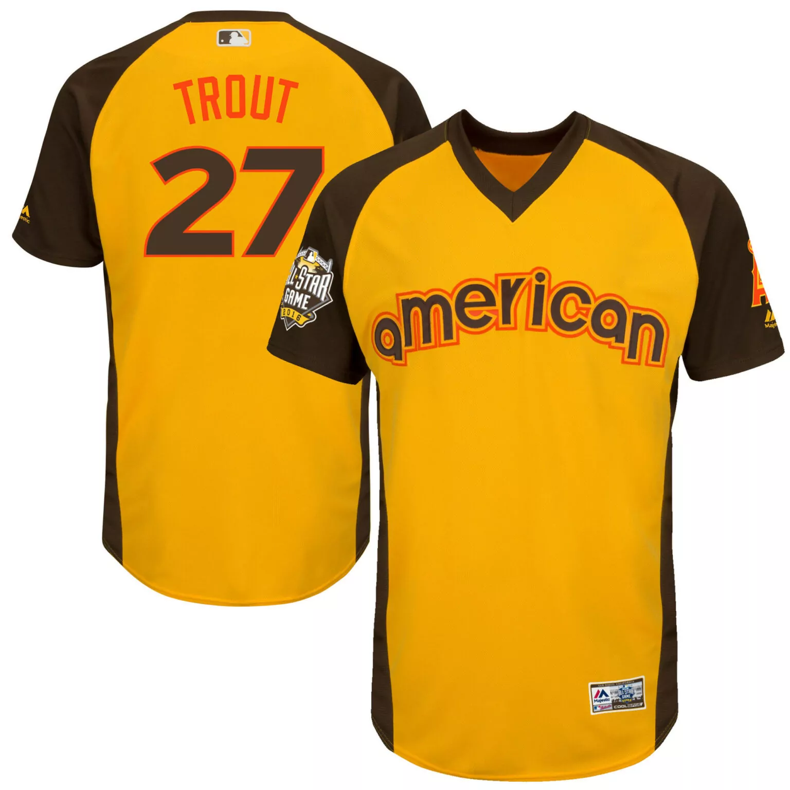Mike Trout 27 American League Jersey Yellow MLB All-star Game 2016 Men Split Design