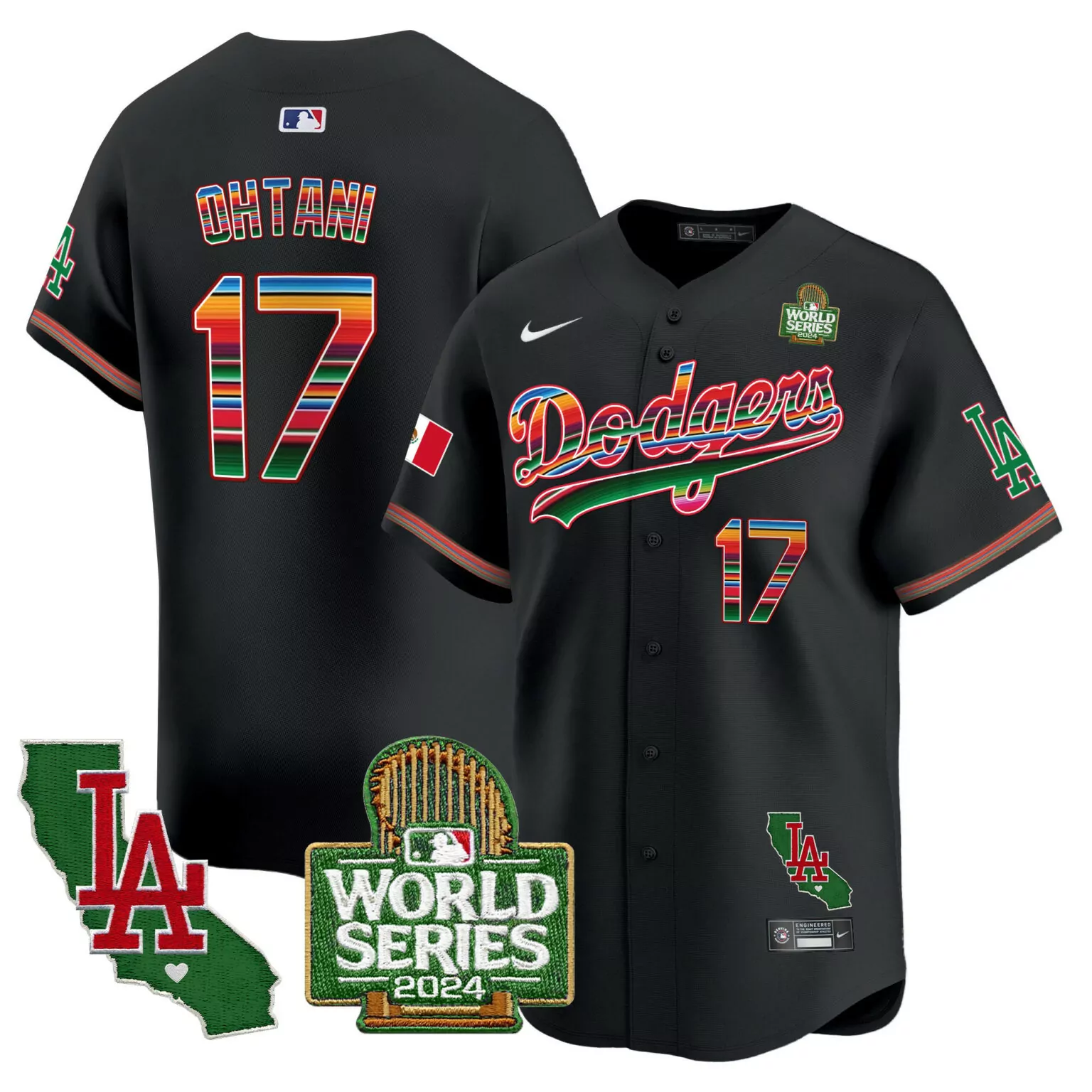 Shohei Ohtani 17 Dodgers Jersey Black World Series 2024 California LA Men Split Design