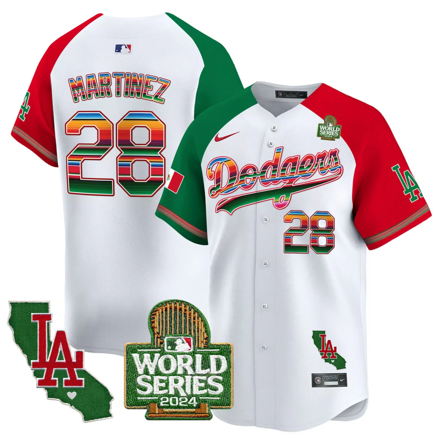 Jd Martinez 28 Dodgers Jersey White Cinco De Mayo World Series 2024 LA California Shape