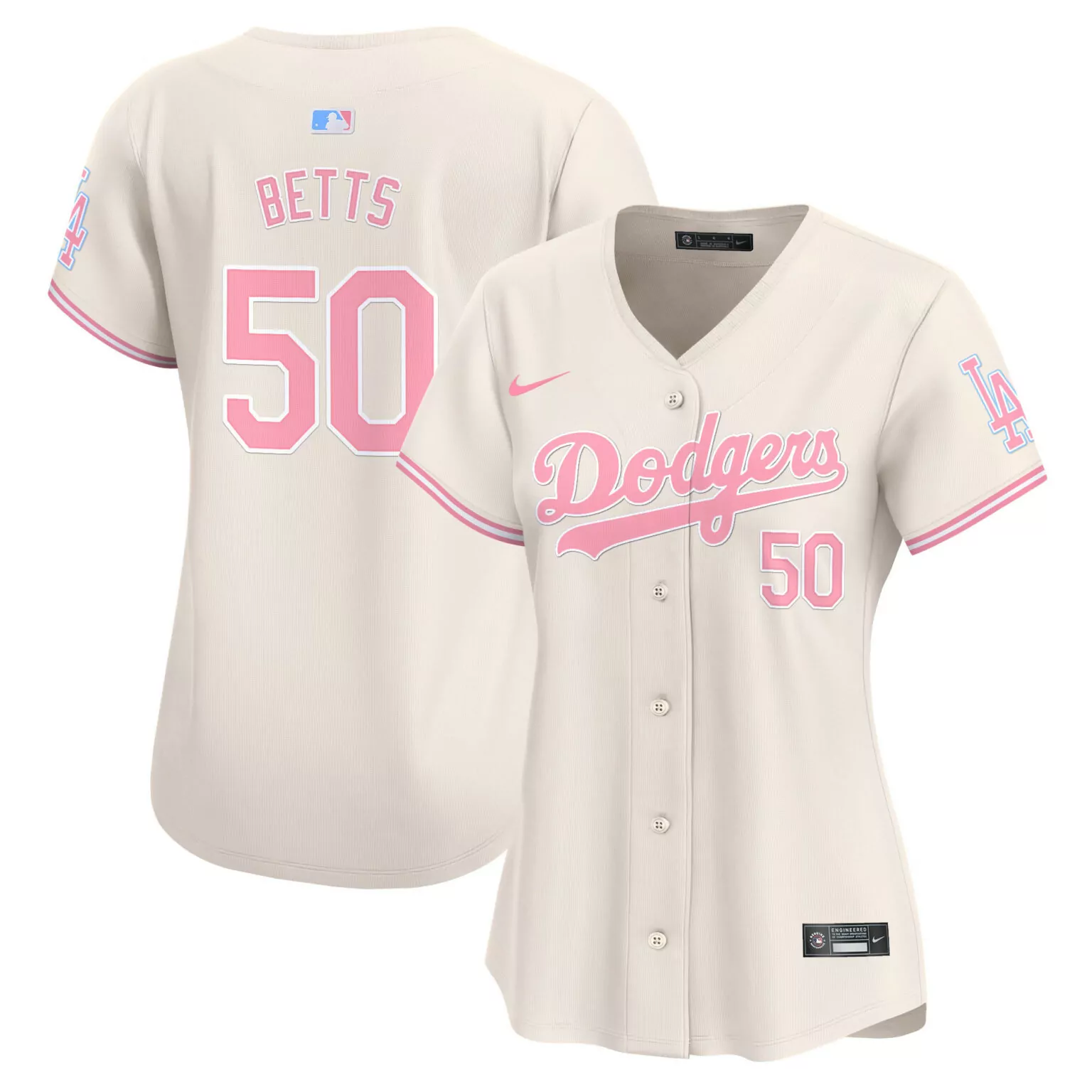 Mookie Betts 50 Dodgers Jersey Cream Men Pink Light Blue All Stitched