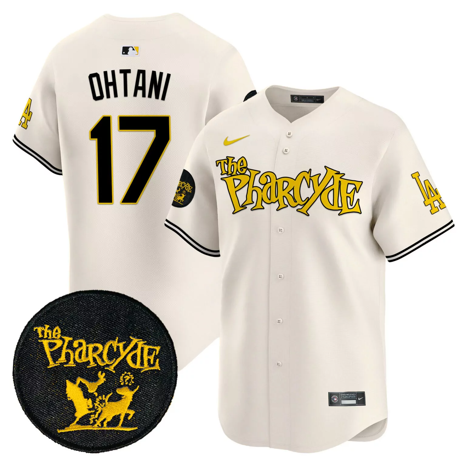 Shohei Ohtani 17 Jersey Cream The Pharcydie Los Angeles Dodgers Men Black Yellow