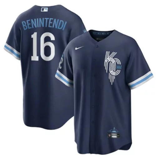 Andrew Benintendi 16 Jersey Navy Kansas City Royals Men Light Blue White Cool Base
