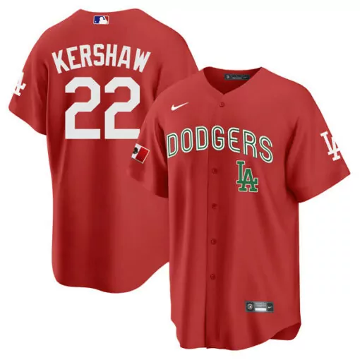Clayton Kershaw 22 Dodgers Jersey Red Men White Green Heritage Stitched