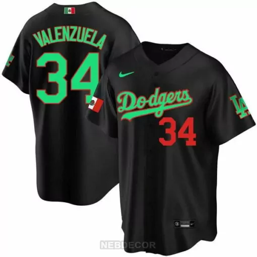 Fernando Valenzuela 34 Dodgers Jersey Black Mexico Flag Men Green Red Heritage