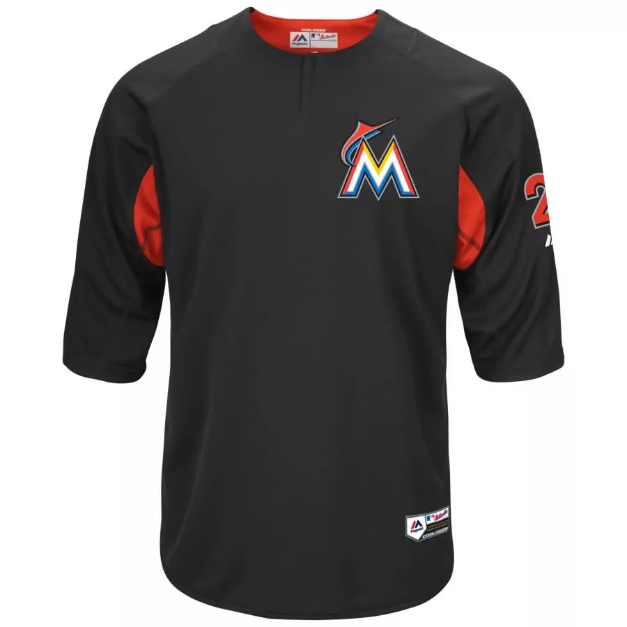 Giancarlo Stanton 2 Miami Marlins Jersey Black Men 3/4 Sleeve Batting Practice Red