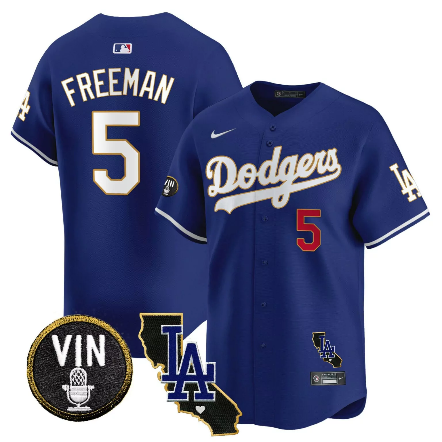 Freddie Freeman 5 Dodgers Jersey Royal Blue City Connect Vin Microphone LA Heart