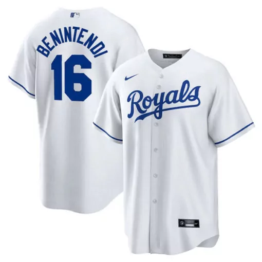 Andrew Benintendi 16 Royals Jersey White Men Blue Cool Base Stitched