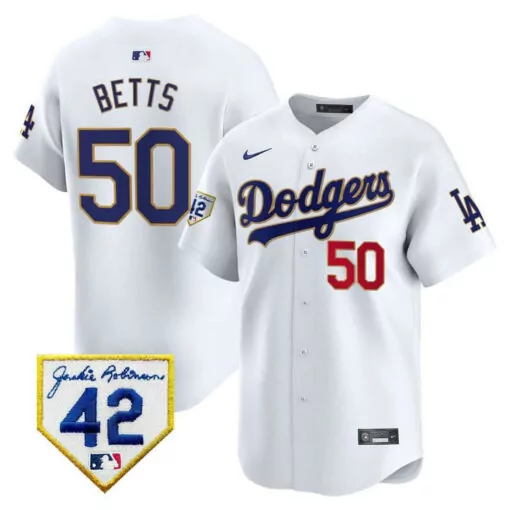 Mookie Betts 50 Dodgers Jersey White Jackie Robinson 42 Men Blue Red Vapor