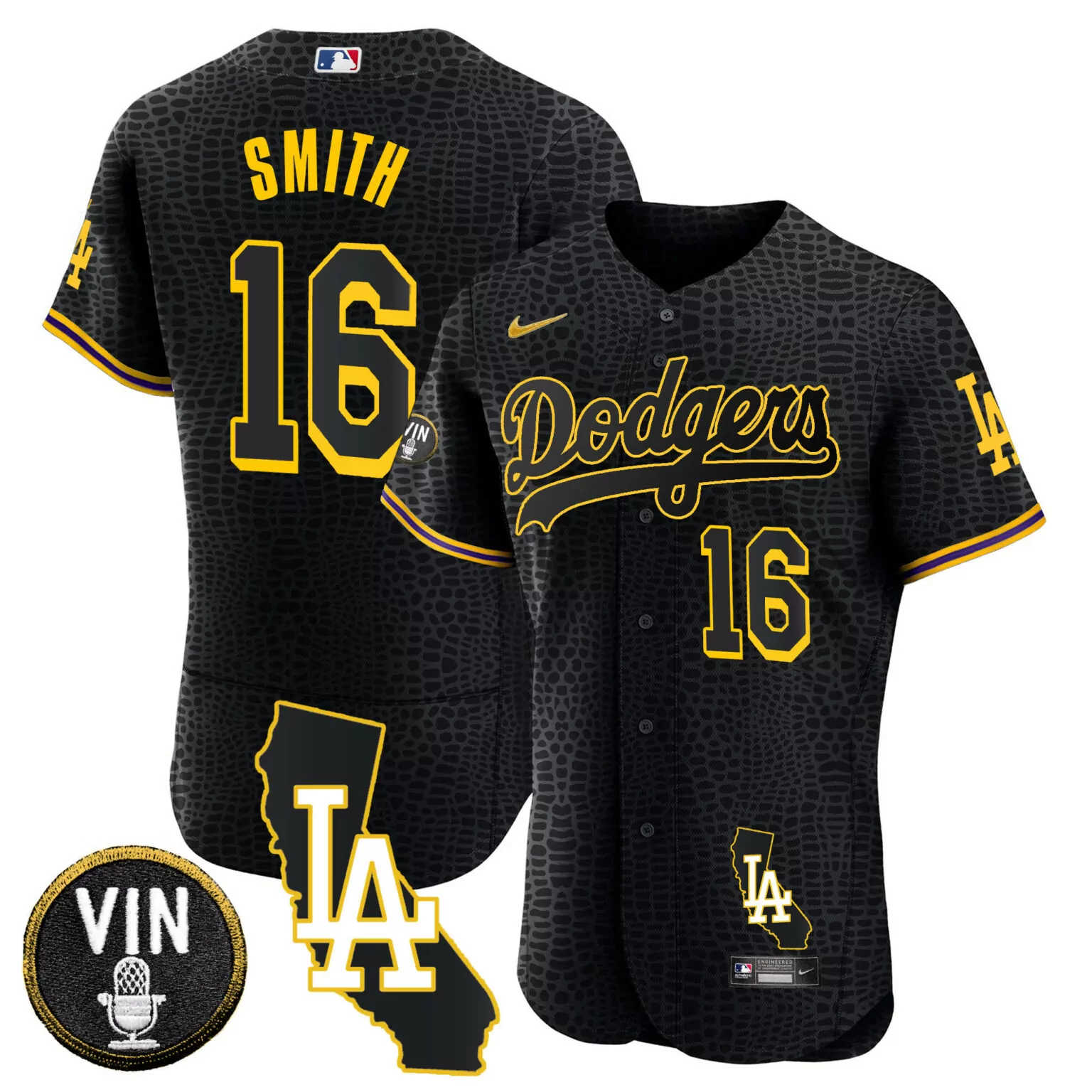Will Smith 16 Dodgers Jersey Black City Connect Vin Microphone LA California Men