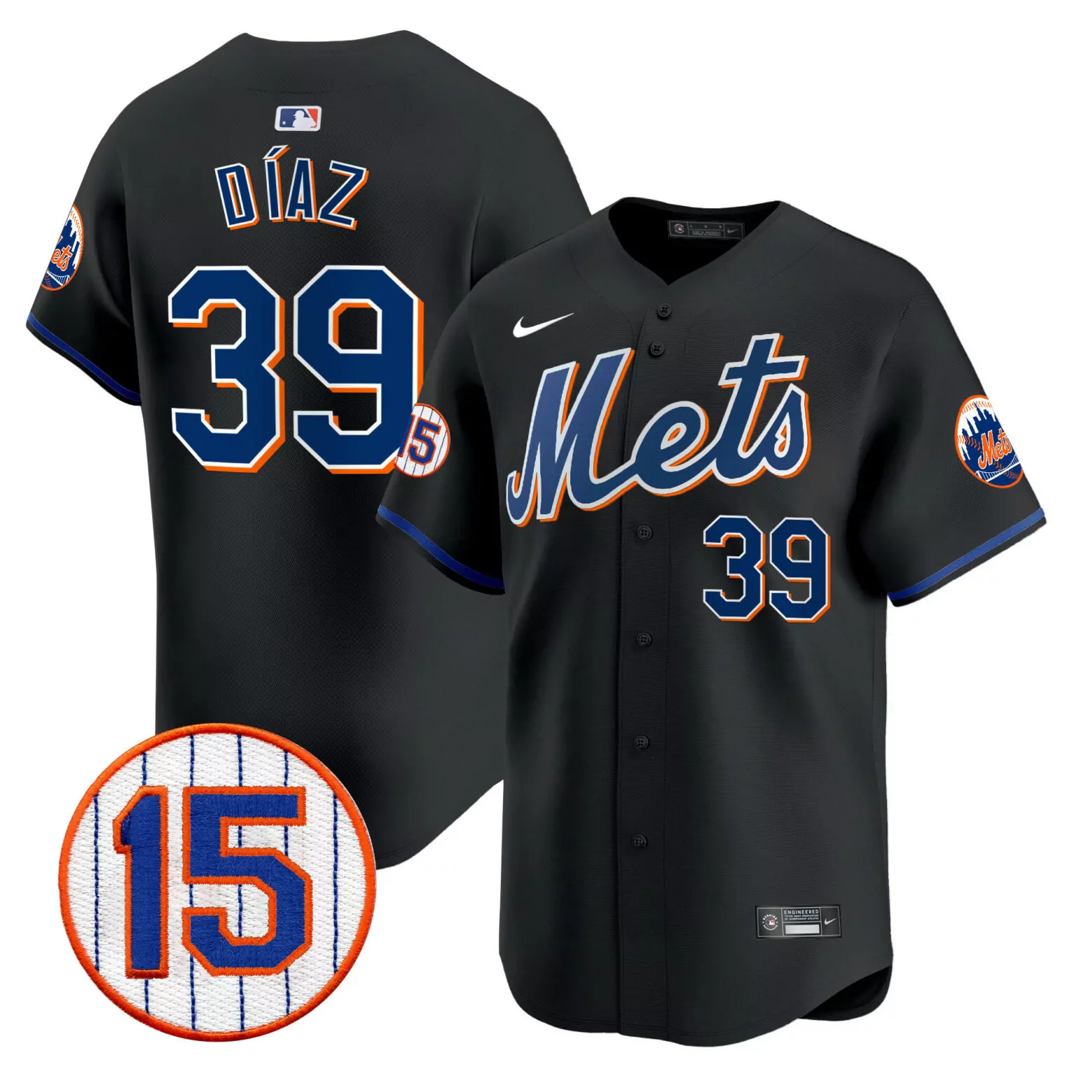 Edwin Diaz 39 Mets Jersey Black Men Blue Orange All Stitched