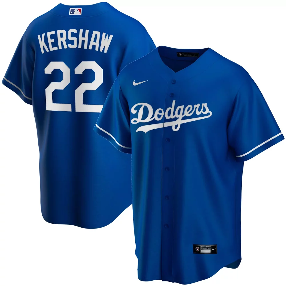 Clayton Kershaw 22 Dodgers Jersey Blue Men White Alternate
