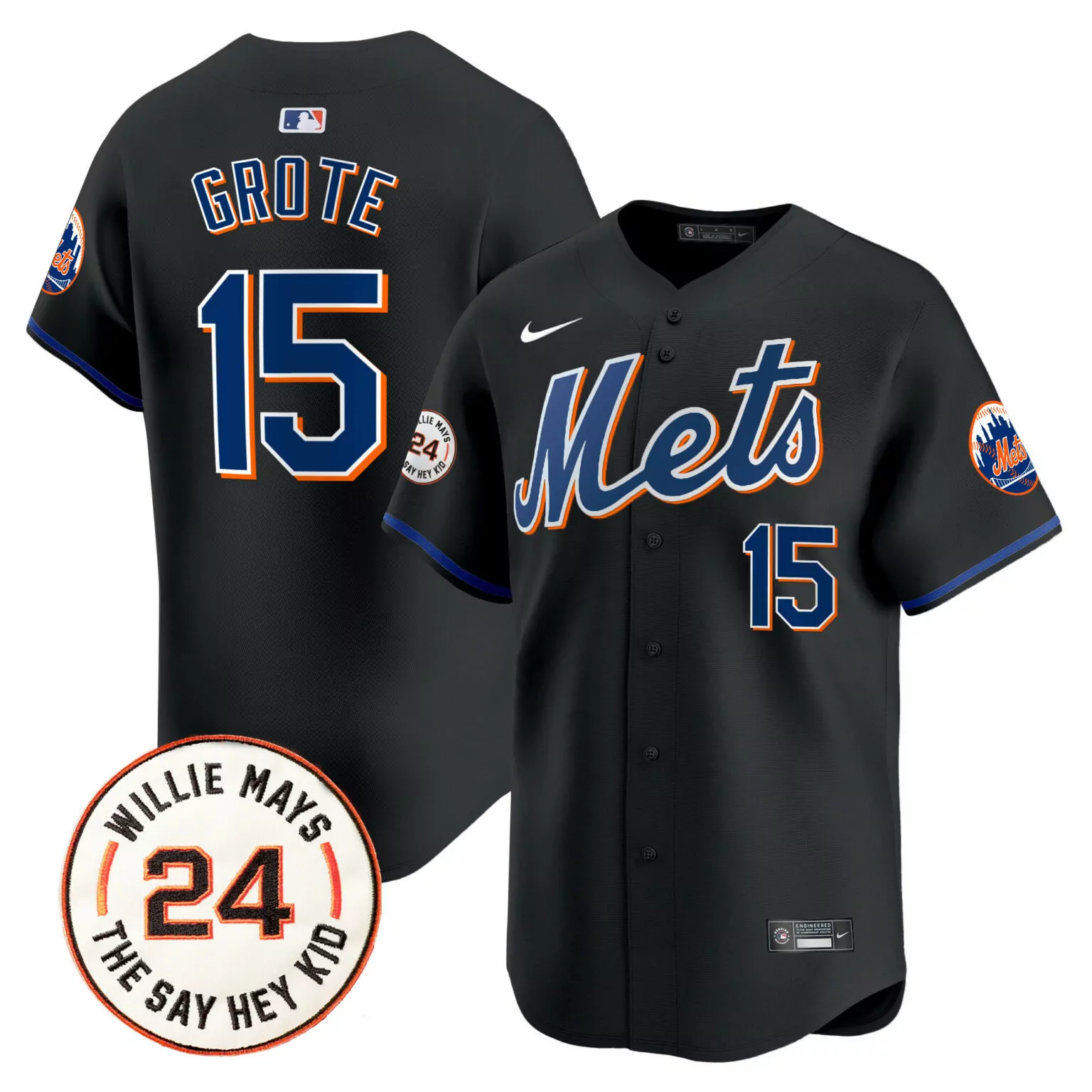 Jerry Grote 15 New York Mets Jersey Black Men Alternate Orange Blue All Stitched