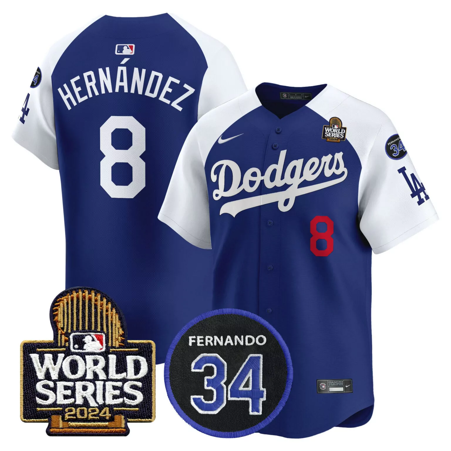 Kike Hernandez 8 Dodgers Jersey Royal Blue World Series 2024 Men White Alternate