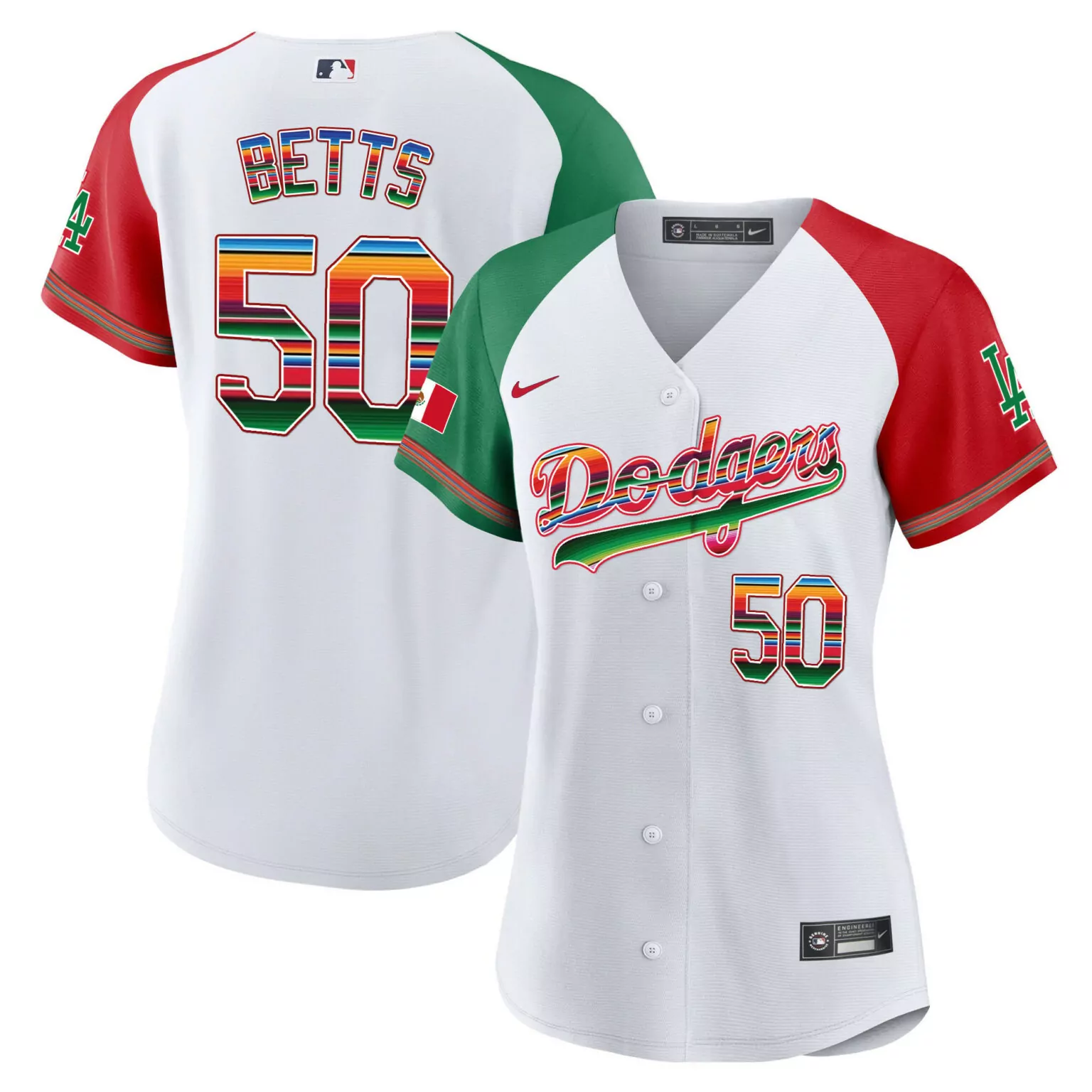 Mookie Betts 50 Dodgers Jersey White Cinco De Mayo LA Mexican Flag Men Split Custom Design