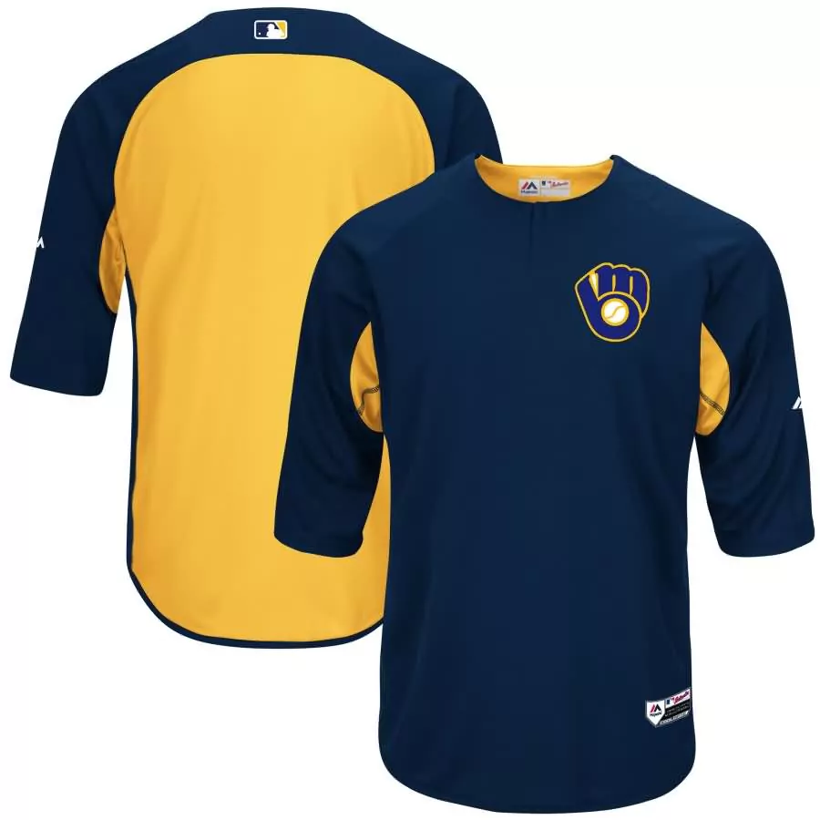 Custom Milwaukee Brewers Jersey Navy Men Yellow Collection