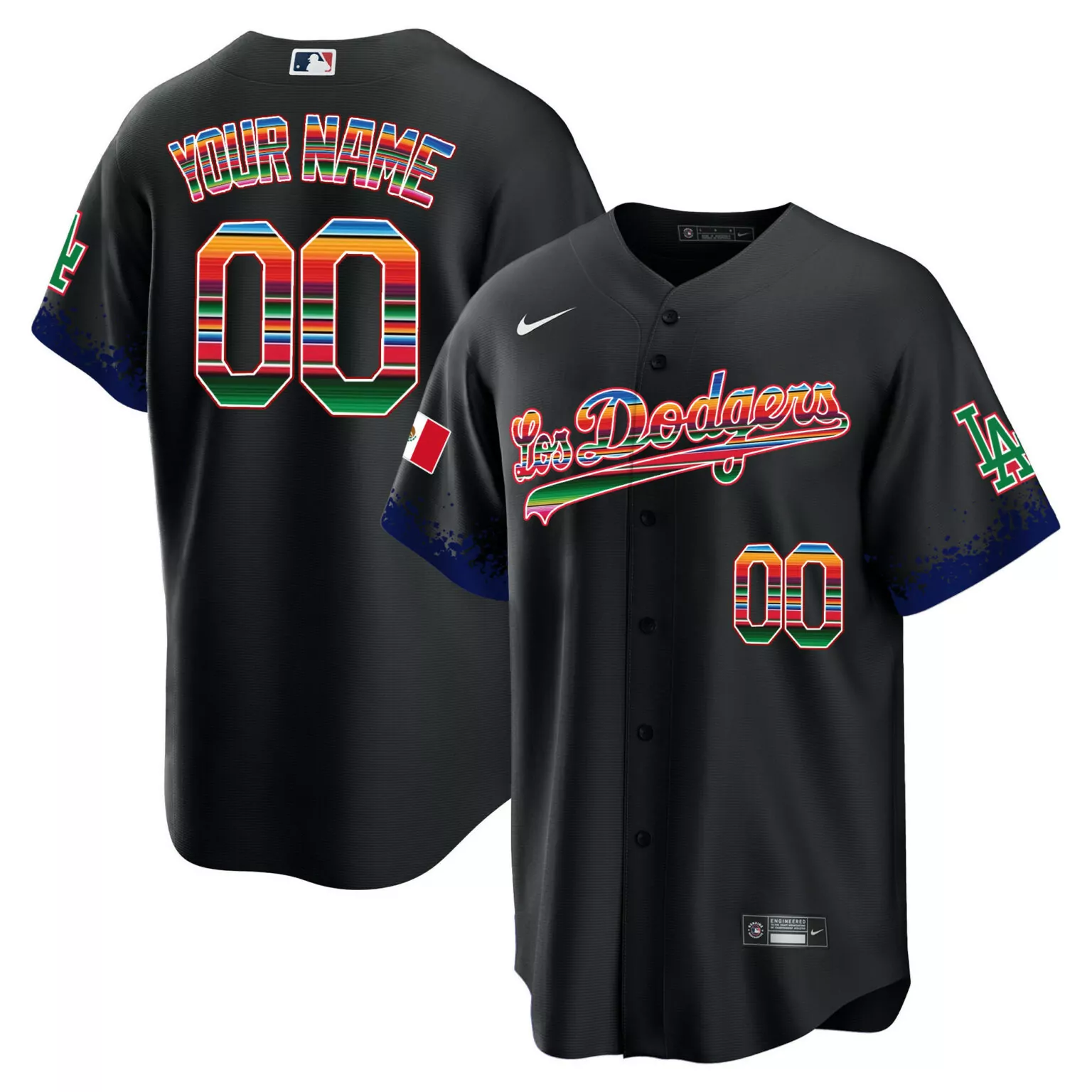 Custom Los Angeles Dodgers Jersey Black Doyers Mexico Flag Men Split Design Multi-color