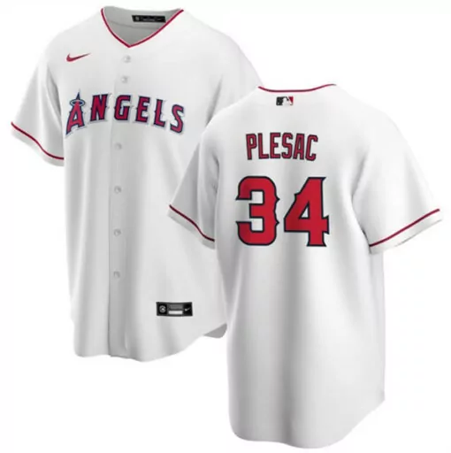 Zach Plesac 34 Angels Jersey White Red Blue Cool Base Stitched