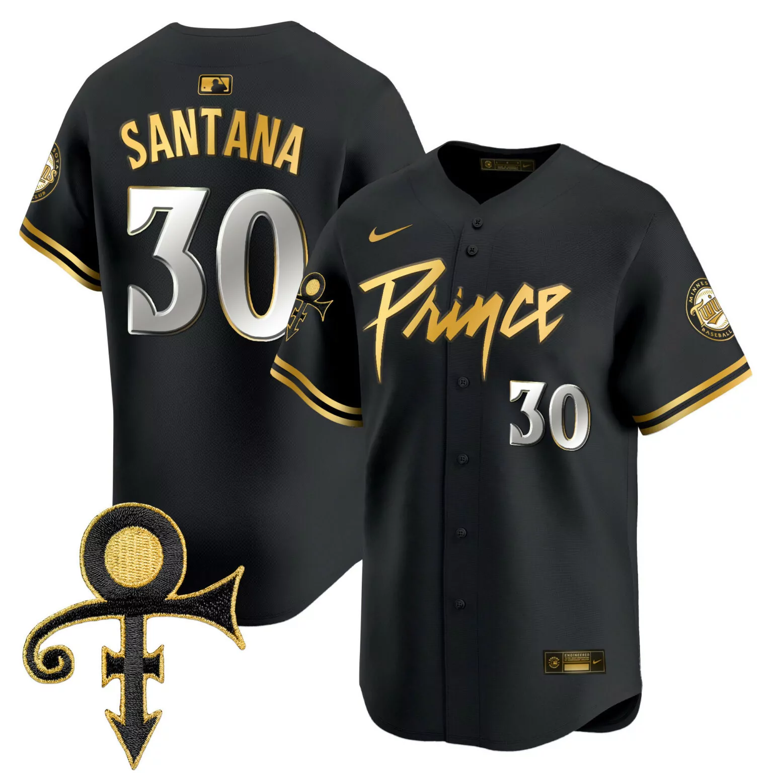 Carlos Santana 30 Minnesota Twins Jersey Black Prince Symbol Men Gold Silver v4 All