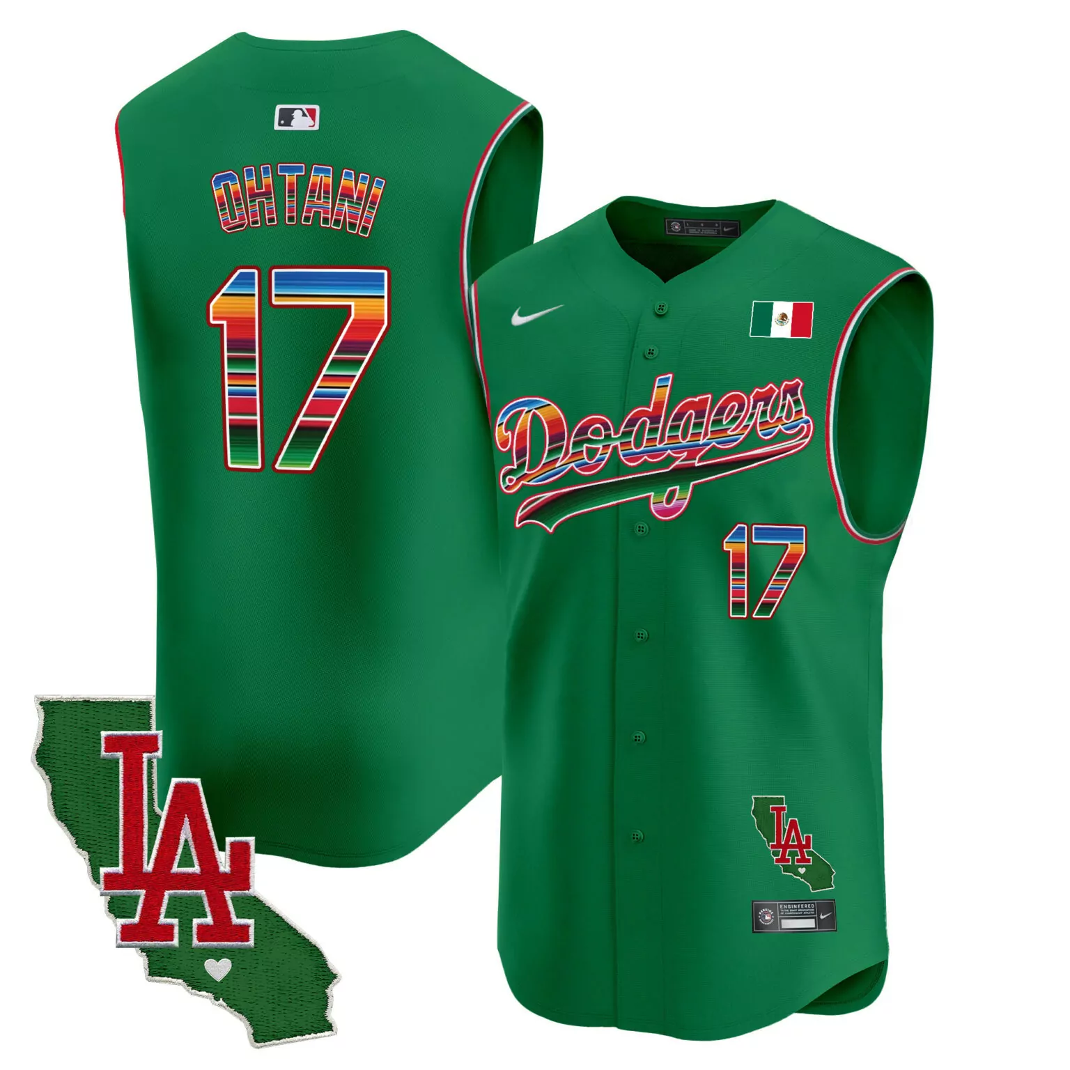 Shohei Ohtani 17 Dodgers Jersey Green Cinco De Mayo Mexico Flag California LA Men
