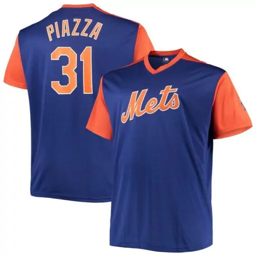 Mike Piazza 31 Mets Jersey Blue Men Orange Cooperstown Collection