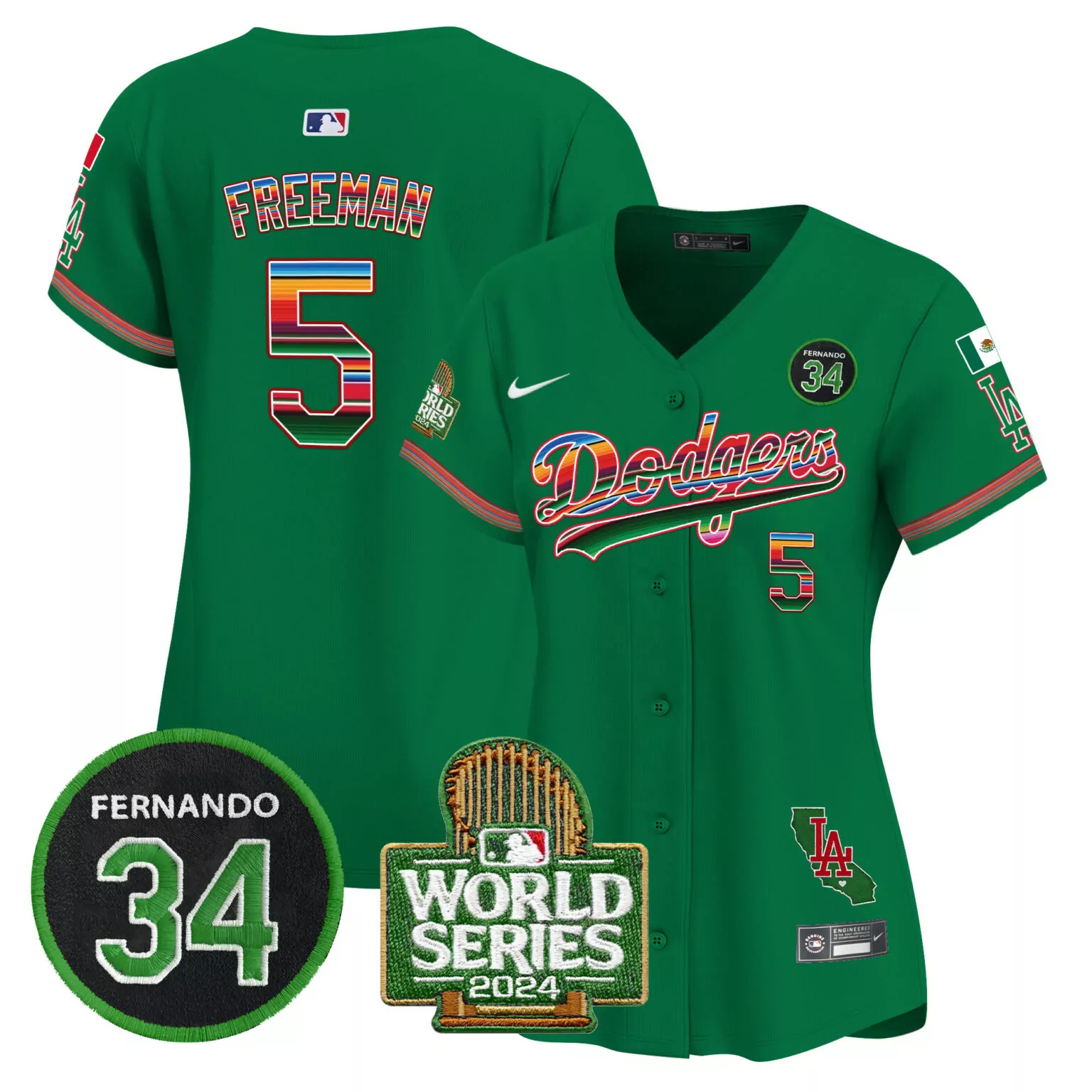 Freddie Freeman 5 Dodgers Jersey Green Mexico Day World Series 2024 California LA