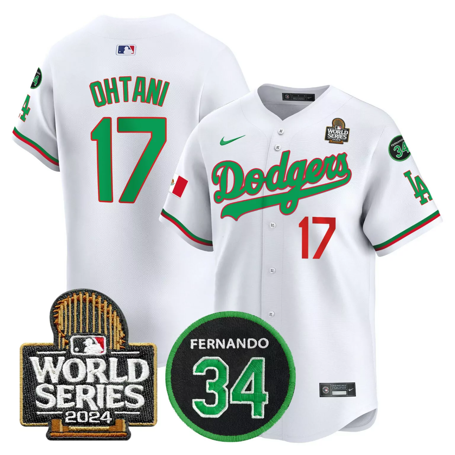 Shohei Ohtani 17 Dodgers Jersey White World Series 2024 Fernando 34 Men Green Red