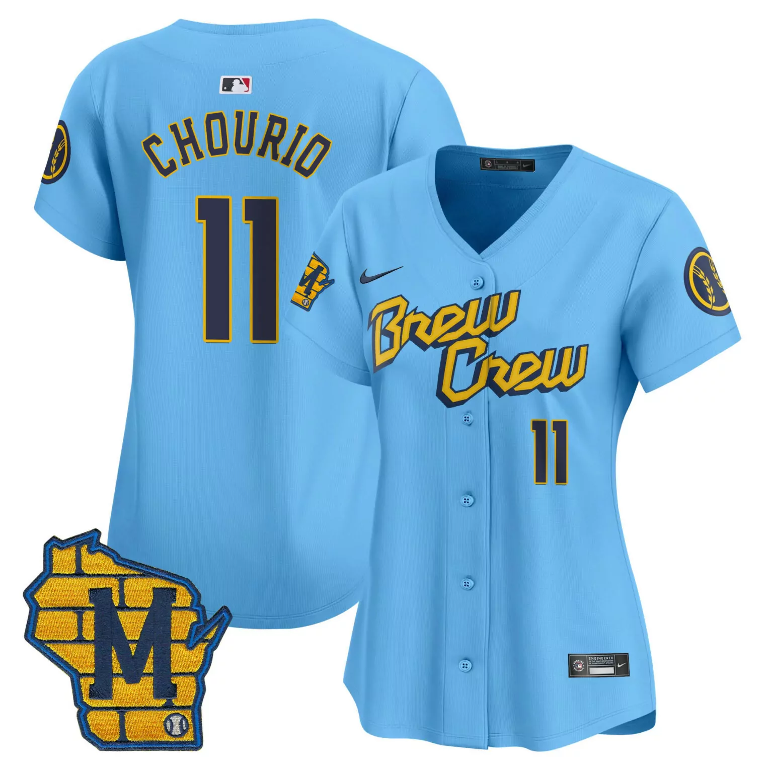 Jackson Chourio 11 Brew Crew Jersey Light Blue City Connect Milwaukee Brewers Wheat