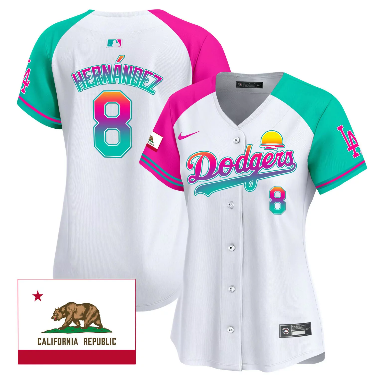 Kike Hernandez 8 Dodgers Jersey White City Connect California Republic Women Split