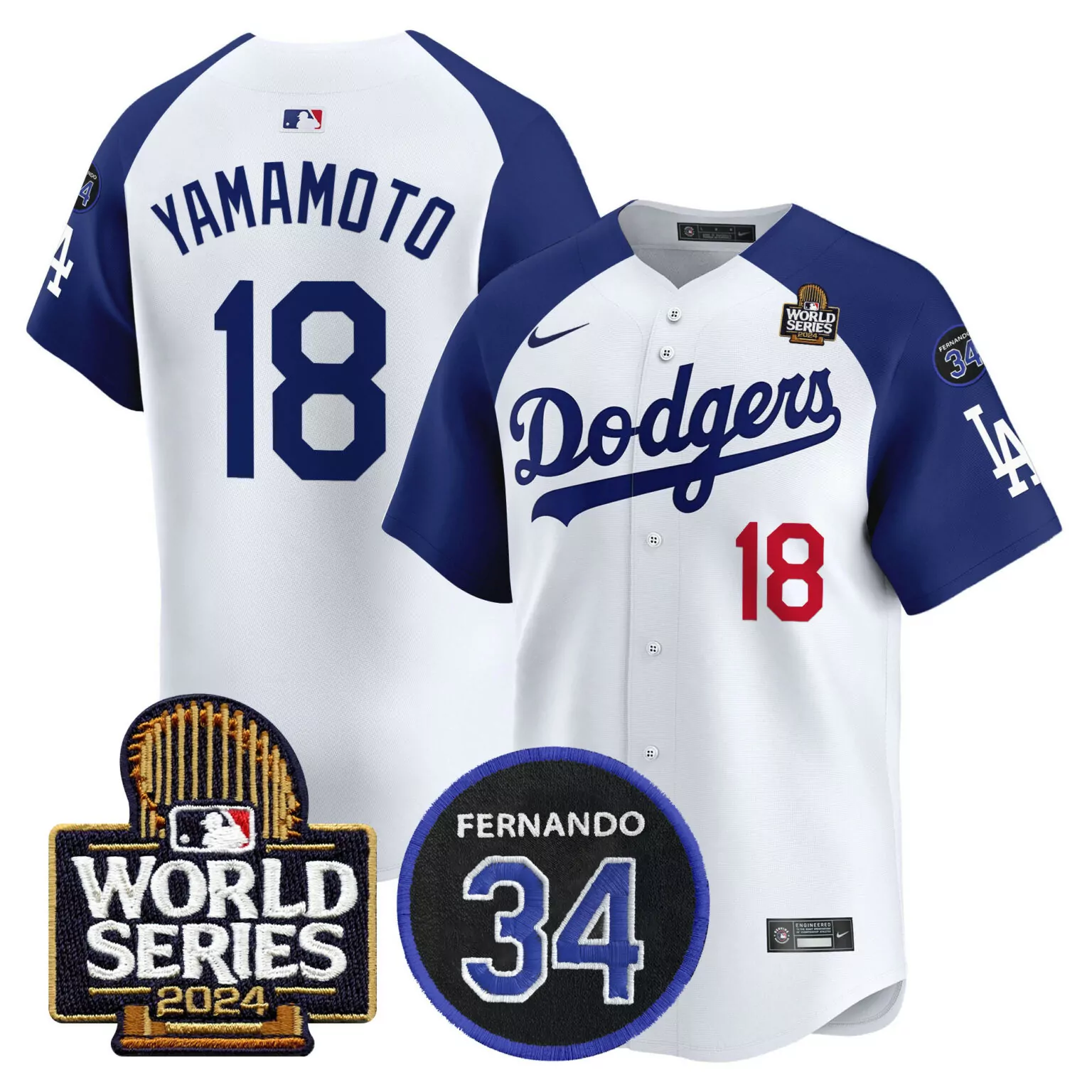 Yamamoto Fernando 18 Dodgers Jersey White World Series 2024 34 Men Blue Red Alternate