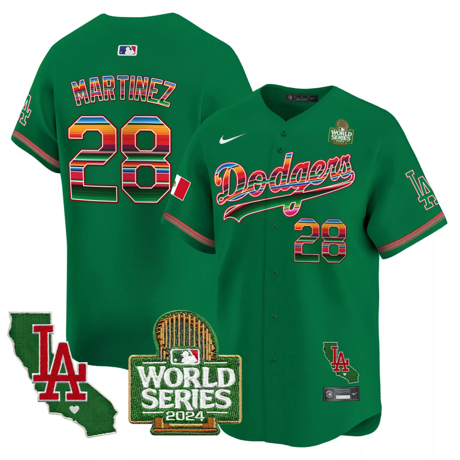 Jd Martinez 28 Dodgers Jersey Green Cinco De Mayo World Series 2024 LA California
