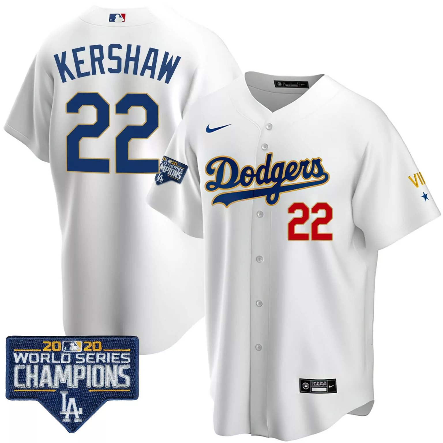Clayton Kershaw 22 Dodgers Jersey White 2020 World Series Men Blue Red Gold Cool