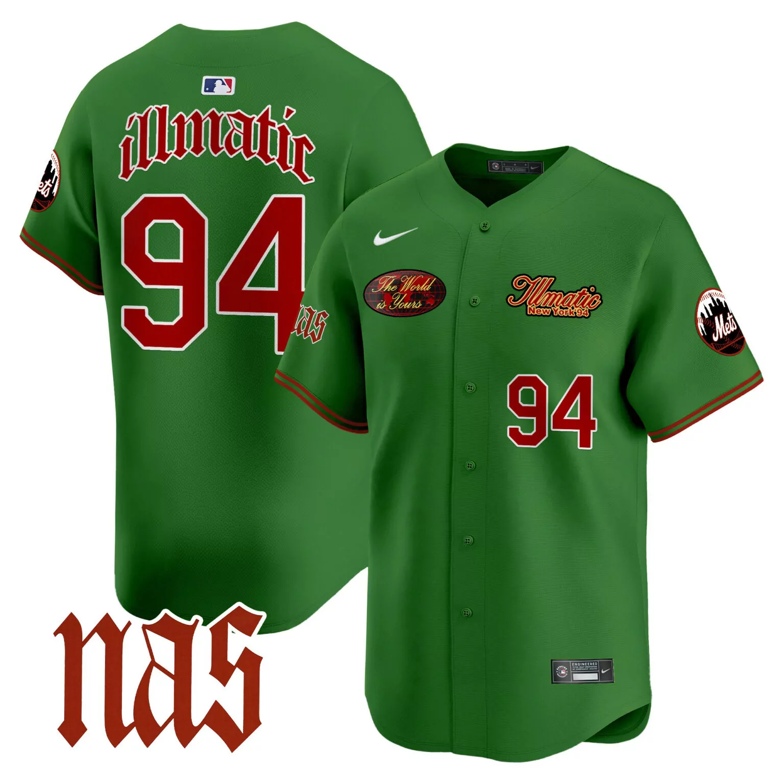 Illmatic Nas 94 New York Mets Jersey Green 25th Anniversary World Is Yours Men Red