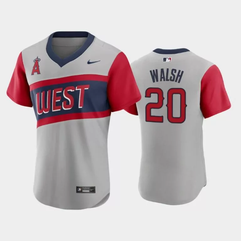 Jared Walsh 20 Los Angeles Angels Jersey Gray Men Split Design Red Navy Classic