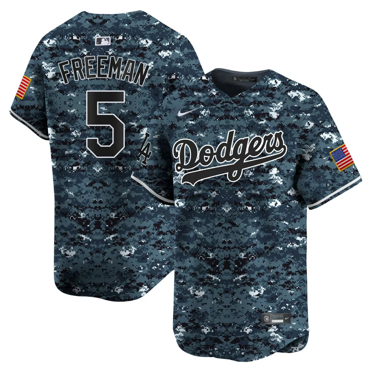 Freddie Freeman 5 Dodgers Jersey Navy Blue American Flag Men Alternate Custom Design