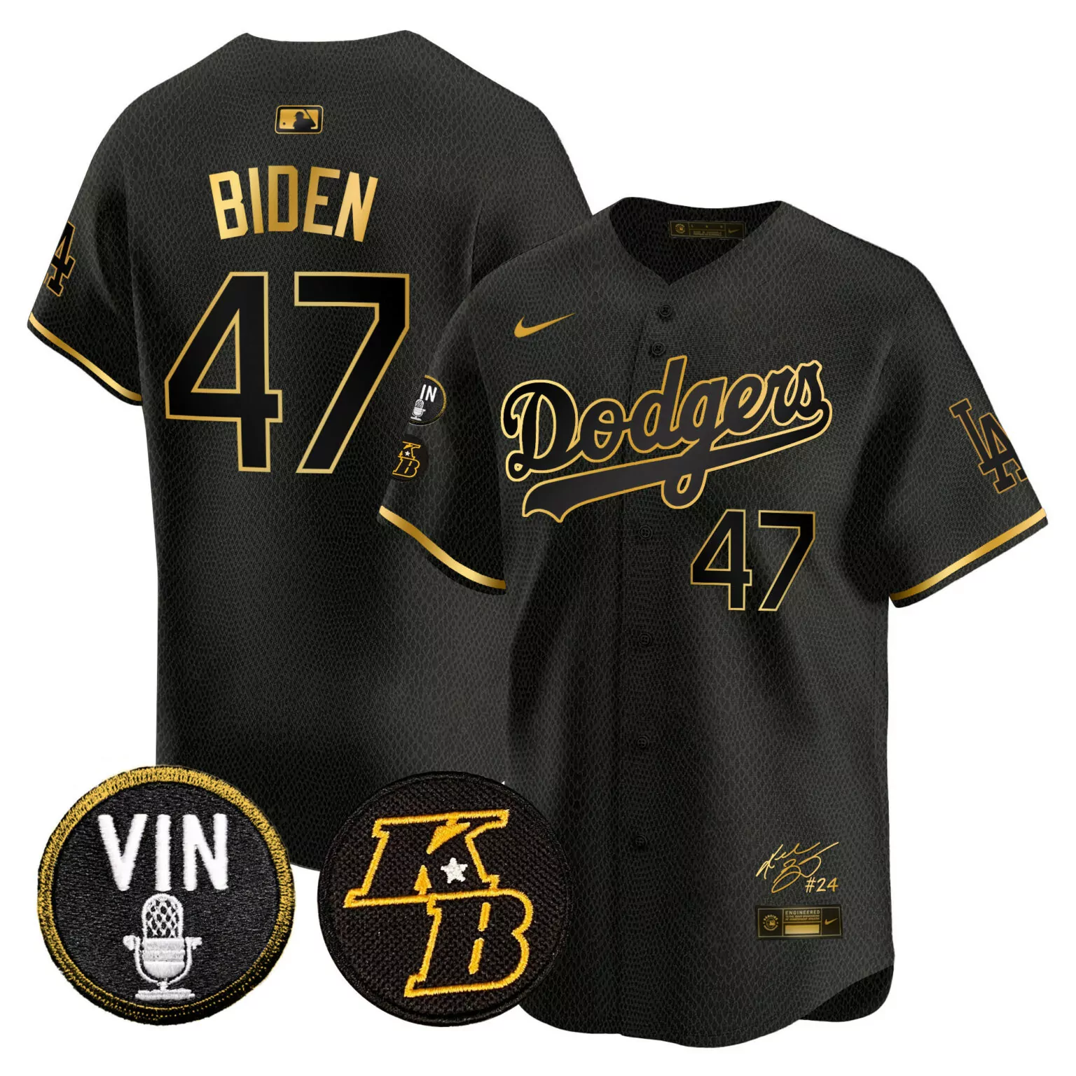 Joe Biden 47 Dodgers Jersey Black Kobe Bryant Tribute Vin Lb Men Gold All Stitched